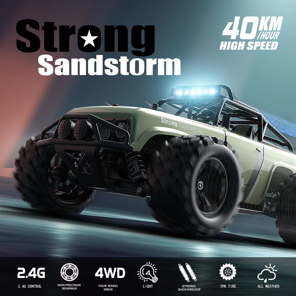 1:18 Scale Off-Road RC Car – 40KM/H High-Speed Rock Crawler with LED Lights, 4WD 2.4GHz Remote Control Monster Truck Toy