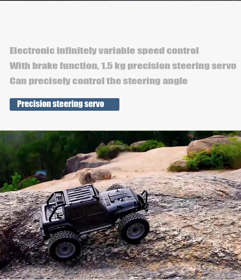 1:16 38KM/H RTR Version RC Car – 4WD High-Speed Off-Road Rock Crawler with LED Lights and 2.4G Remote Control