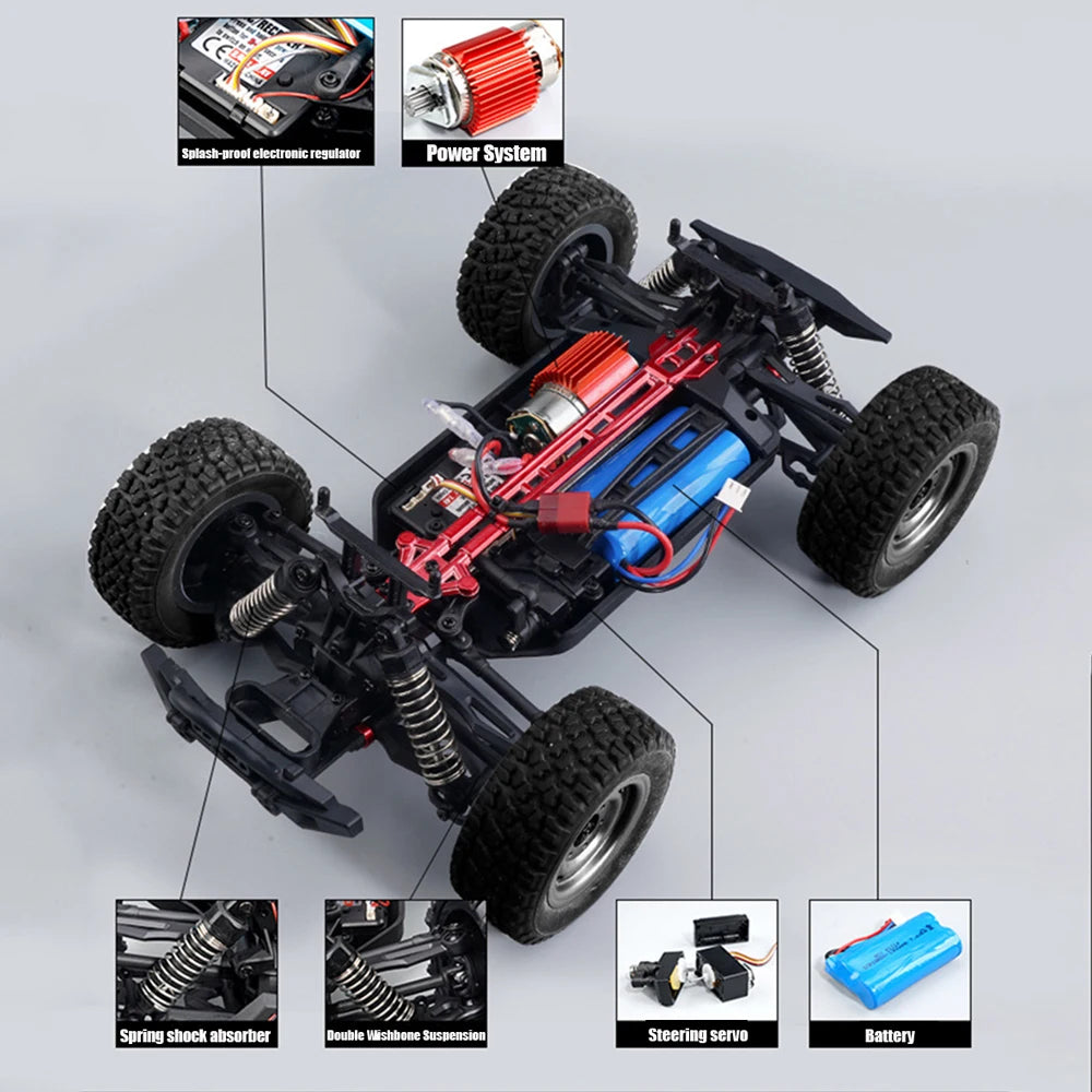 1:16 38KM/H RTR Version RC Car – 4WD High-Speed Off-Road Rock Crawler with LED Lights and 2.4G Remote Control