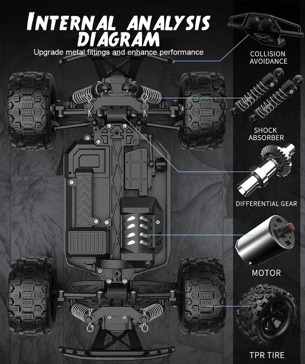 1:18 Scale Off-Road RC Car – 40KM/H High-Speed Rock Crawler with LED Lights, 4WD 2.4GHz Remote Control Monster Truck Toy