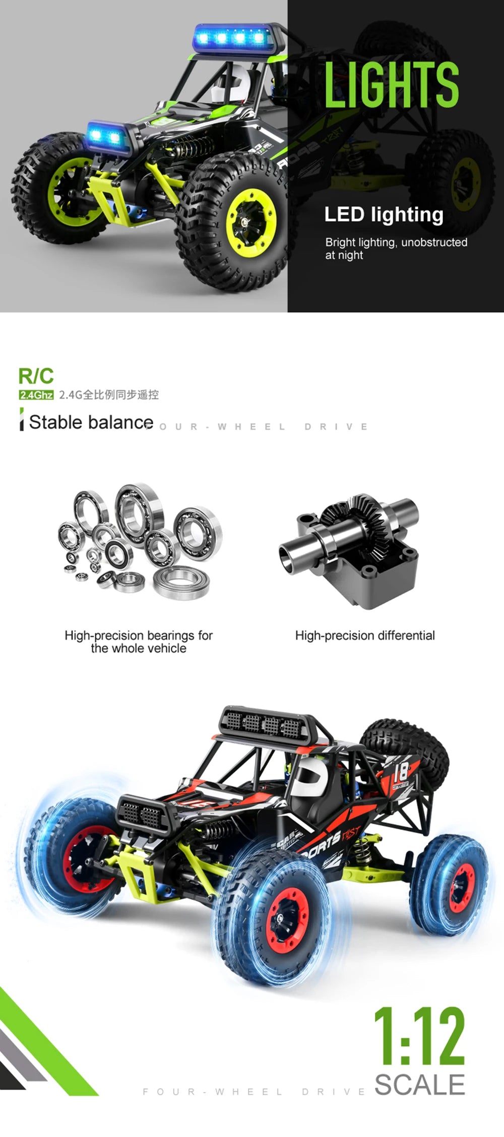 1:12 RC Car – 50KM/H 4WD High-Speed Monster Truck with 2.4G Remote Control, Off-Road Racing Buggy vs Wltoys 144001