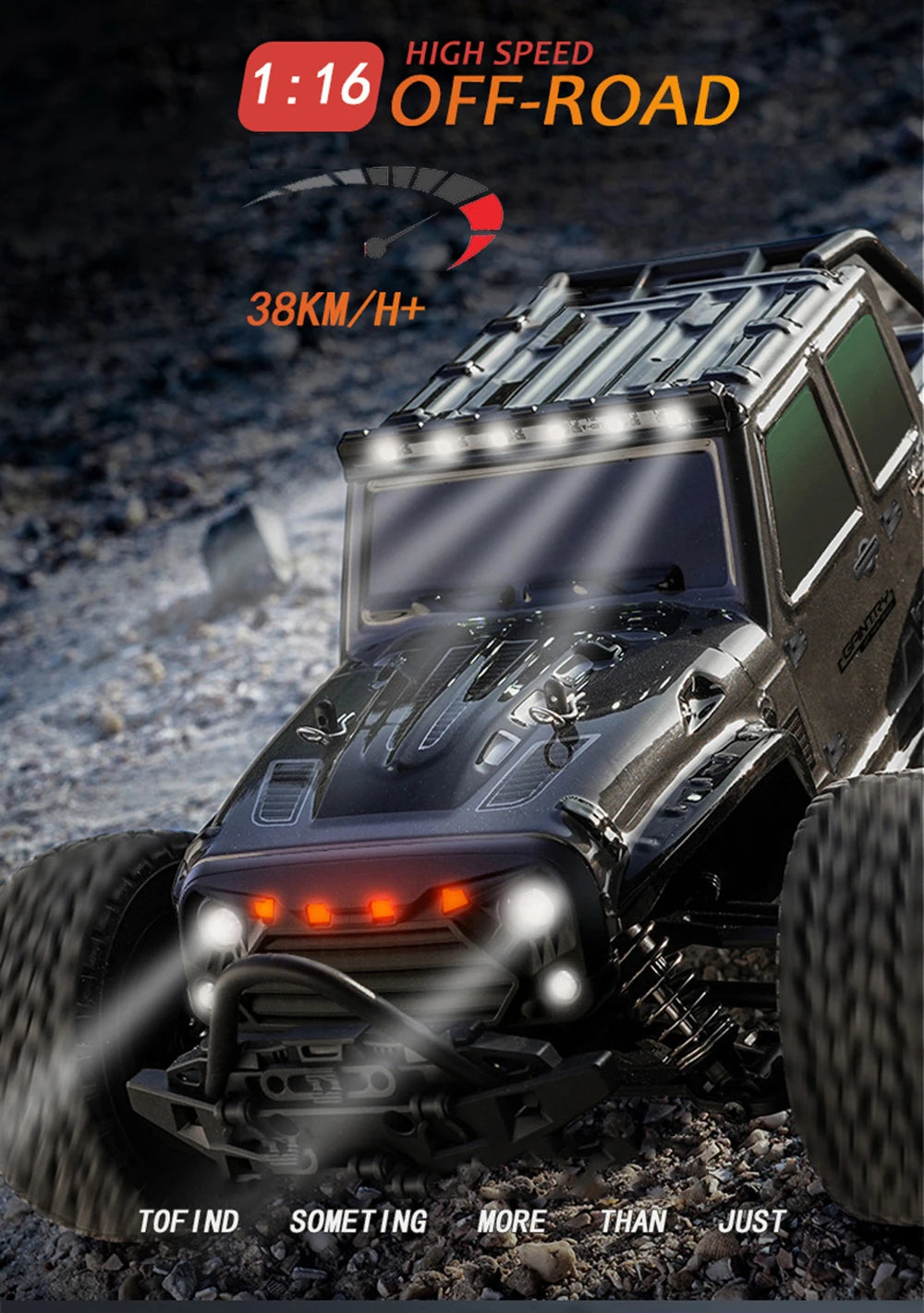 1:16 38KM/H RTR Version RC Car – 4WD High-Speed Off-Road Rock Crawler with LED Lights and 2.4G Remote Control