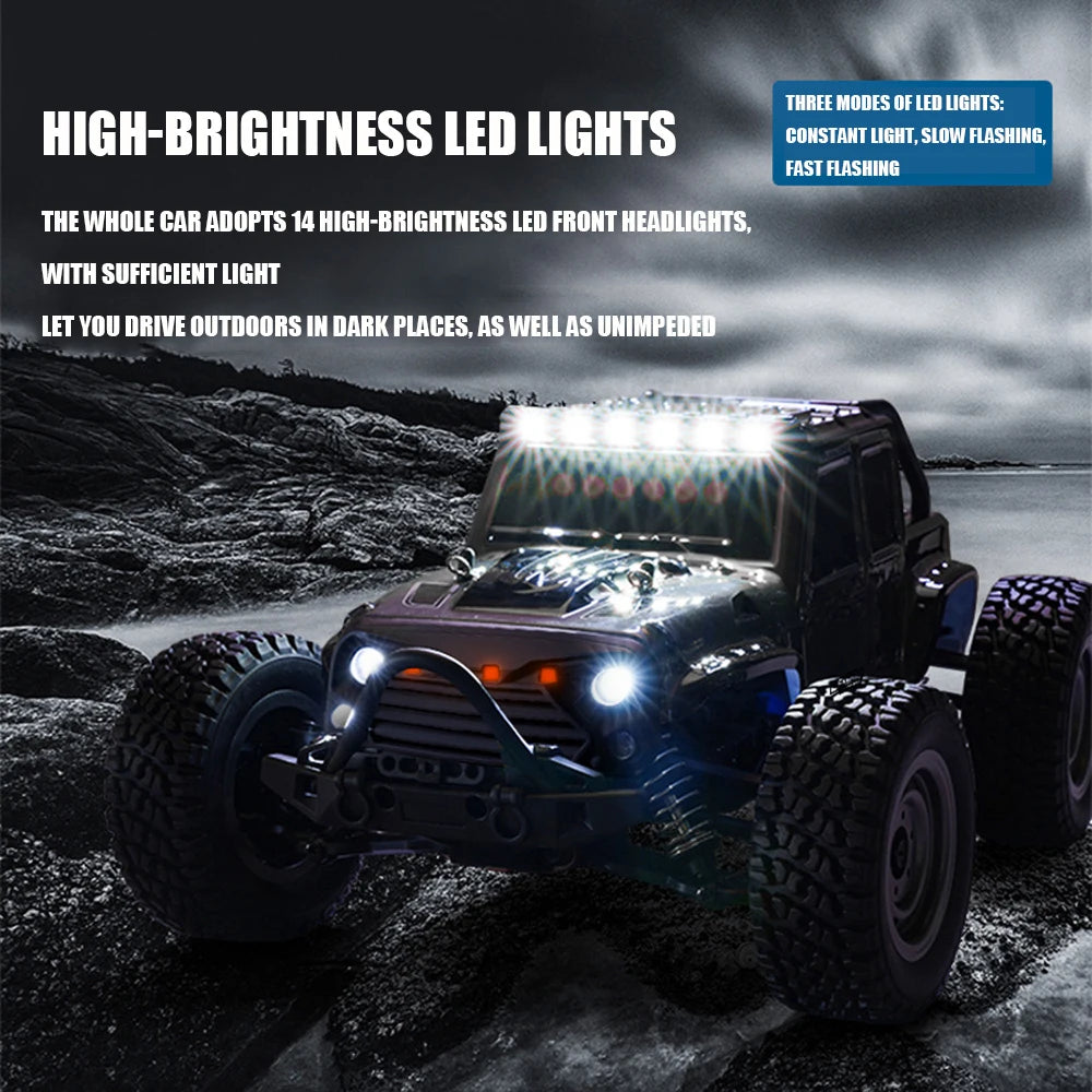 1:16 38KM/H RTR Version RC Car – 4WD High-Speed Off-Road Rock Crawler with LED Lights and 2.4G Remote Control