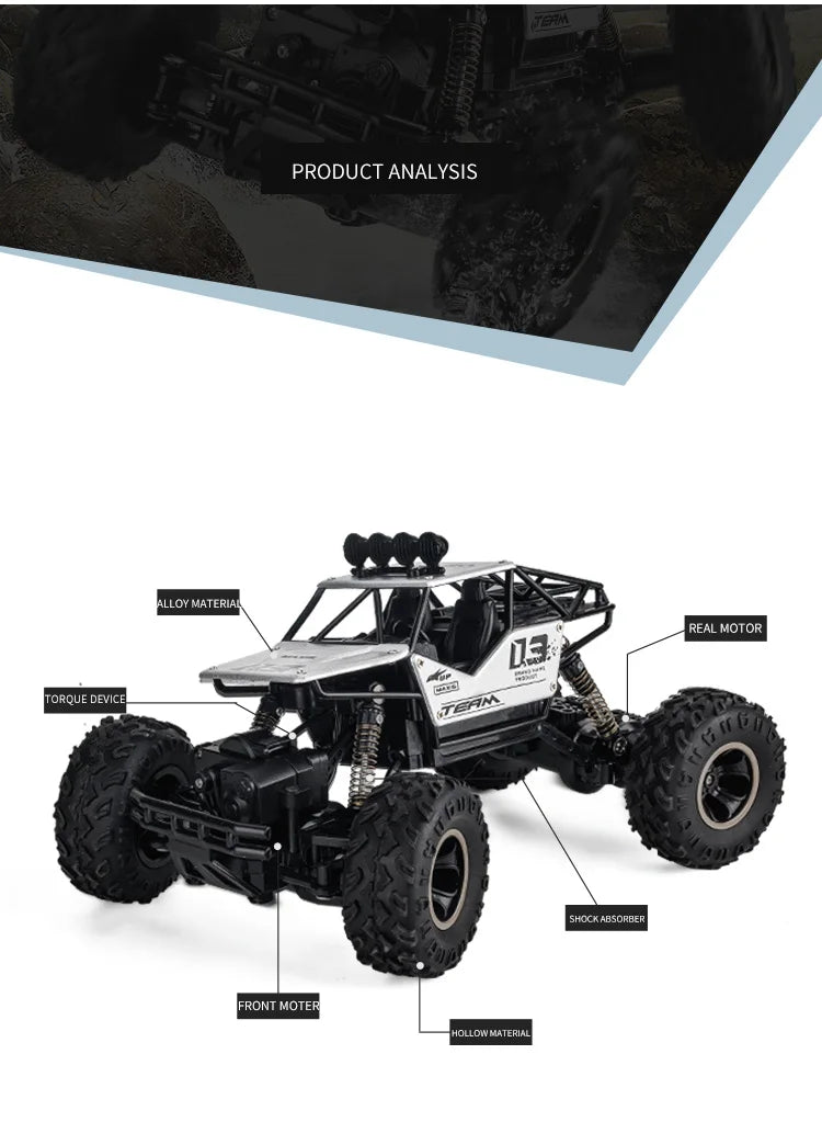 High-Performance 1:16 RC Rock Crawler – 4WD Off-Road Truck with LED Lights and Remote Control vs. WLtoys