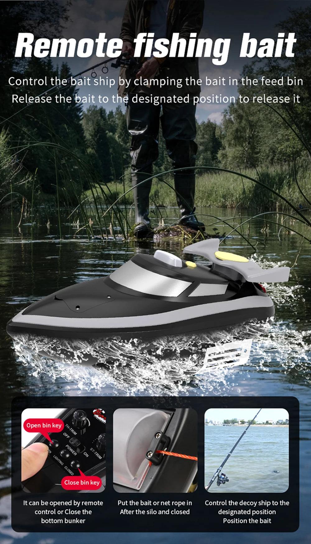 HJ807 2.4G RC Fishing Boat – Remote Control Long-Distance Bait Boat for Nesting and Trawling