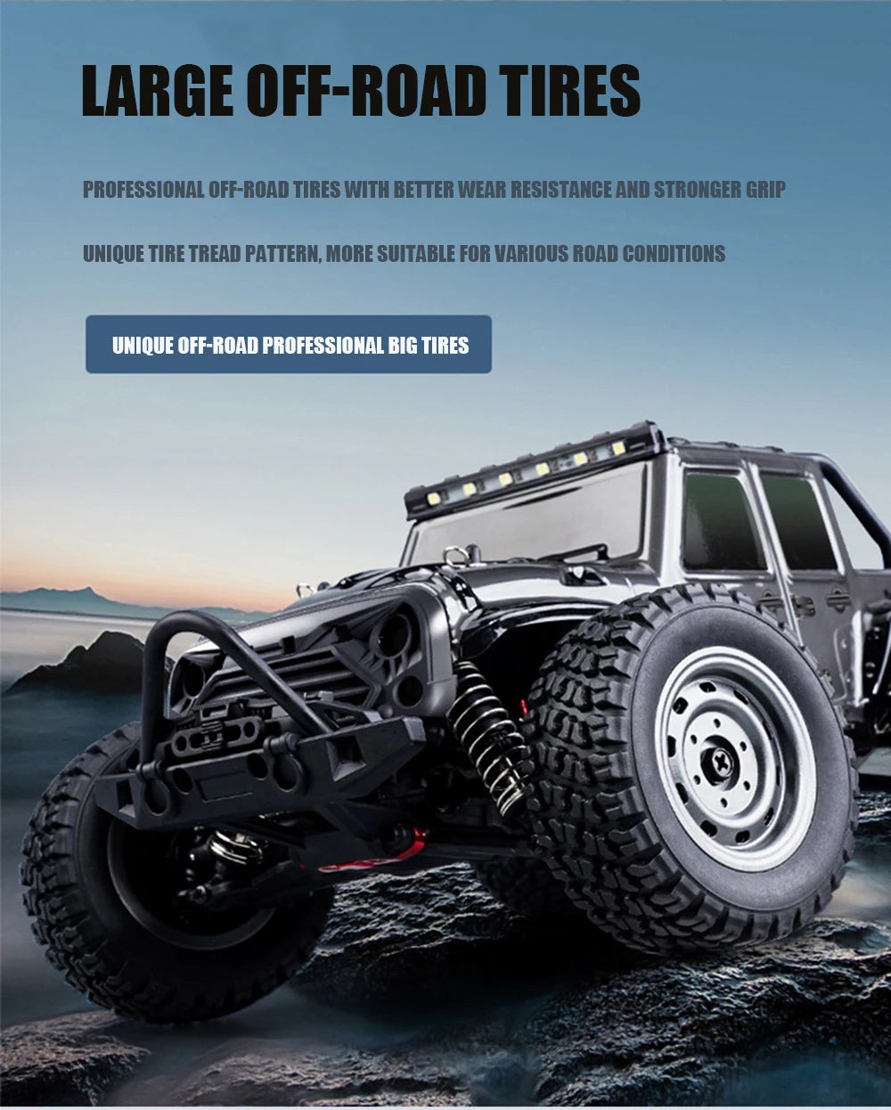 1:16 38KM/H RTR Version RC Car – 4WD High-Speed Off-Road Rock Crawler with LED Lights and 2.4G Remote Control