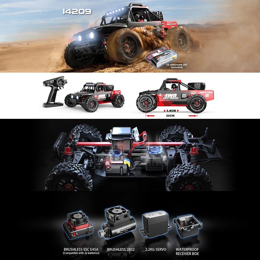 MJX 14210/14209 1:14 RC Car – 80KM/H Brushless 4WD High-Speed Off-Road Drift Monster Truck vs. WLtoys 144010