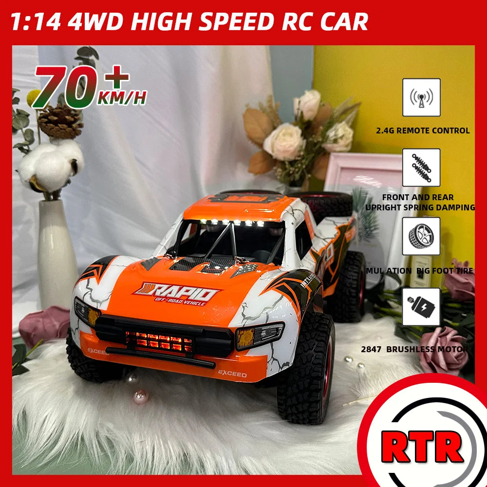 Q130 1:14 RC Car – 70KM/H 4WD High-Speed Drift Monster Truck with Light and Brushless Motor, Remote Control Car for Adults and Kids