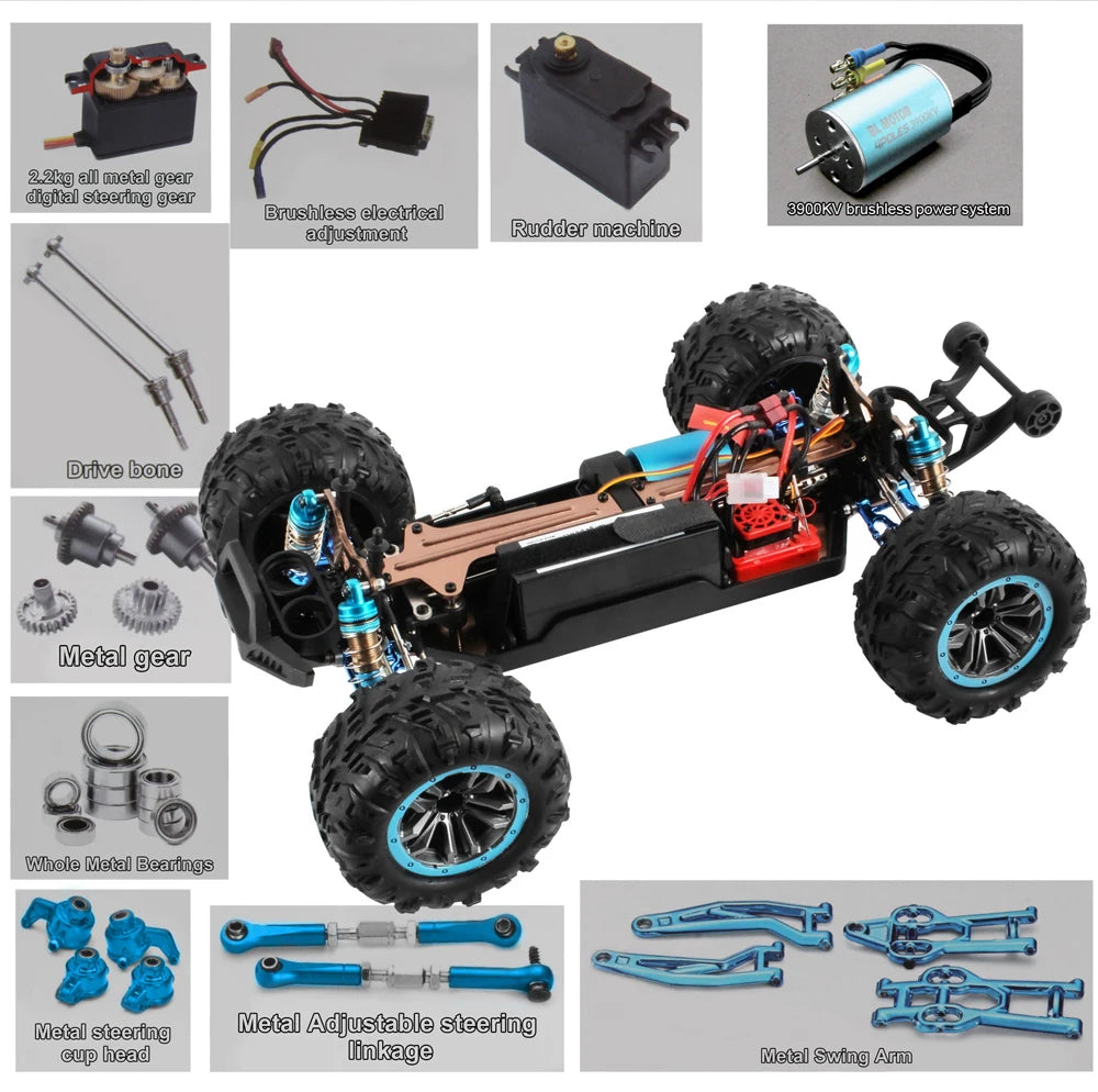 80KM/H XLF F22A RC Car – 1:10 4WD Brushless Motor Monster Truck with 2.4G Remote Control and All-Metal Undercarriage