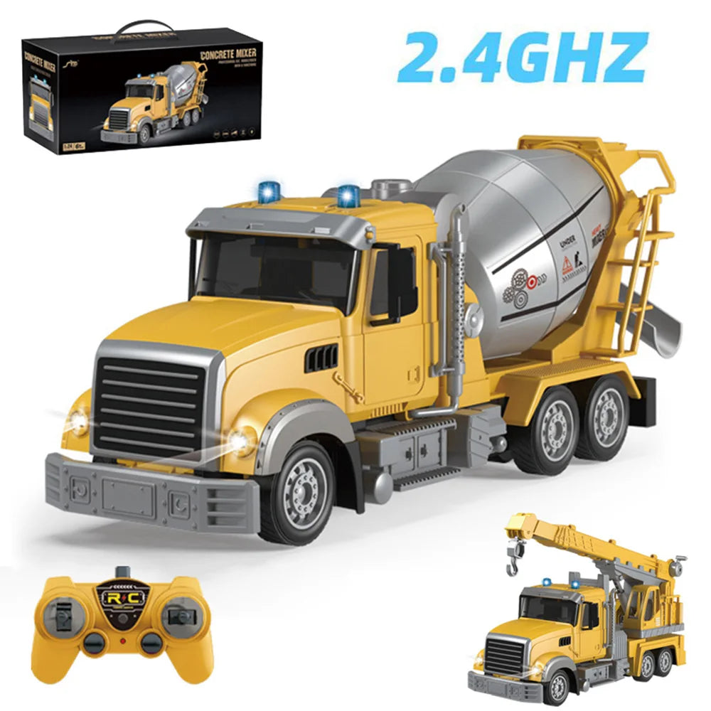 2.4G RC Car – Beach Toys for Kids with Remote Control Mixer, Dump Truck, Crane, and Excavator – Electric Car Gift