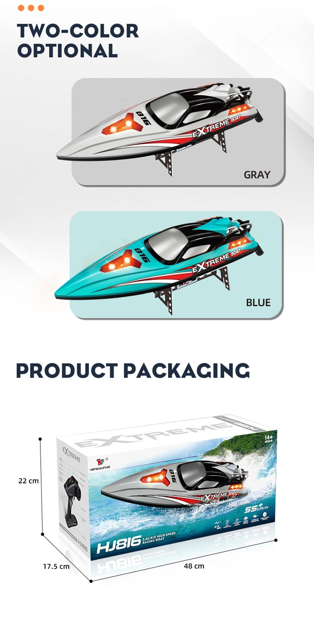 HJ816 High-Speed RC Boat – 2.4GHz Brushless Motor, 55KM/H Racing Model, Remote Control Speedboat vs WLtoys WL916