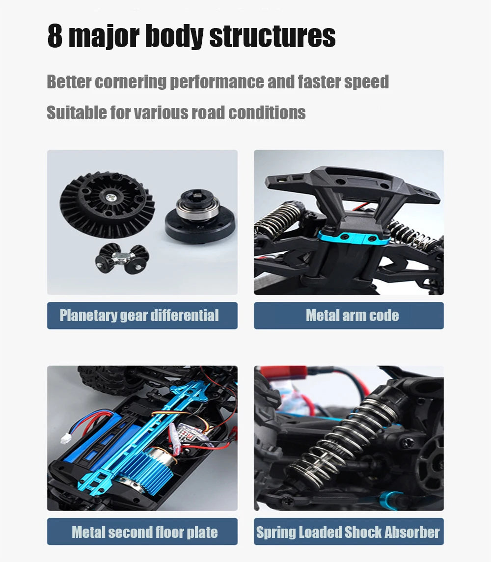 1:16 38KM/H RTR Version RC Car – 4WD High-Speed Off-Road Rock Crawler with LED Lights and 2.4G Remote Control