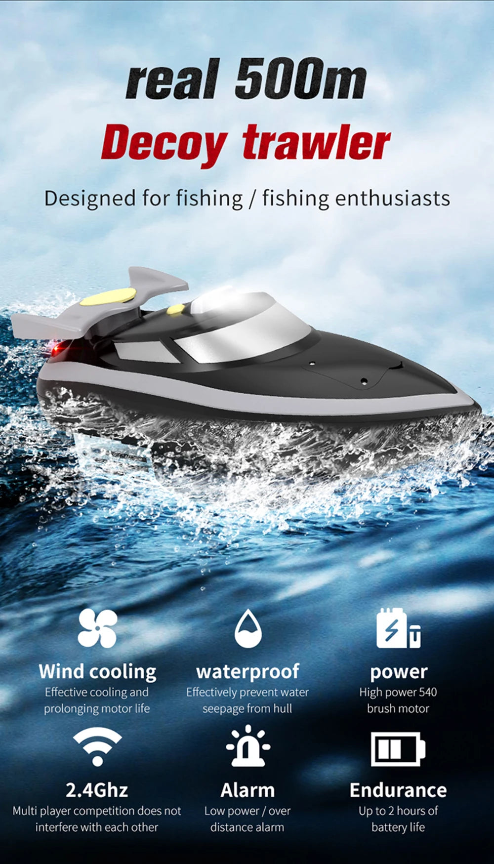 HJ807 2.4G RC Fishing Boat – Remote Control Long-Distance Bait Boat for Nesting and Trawling