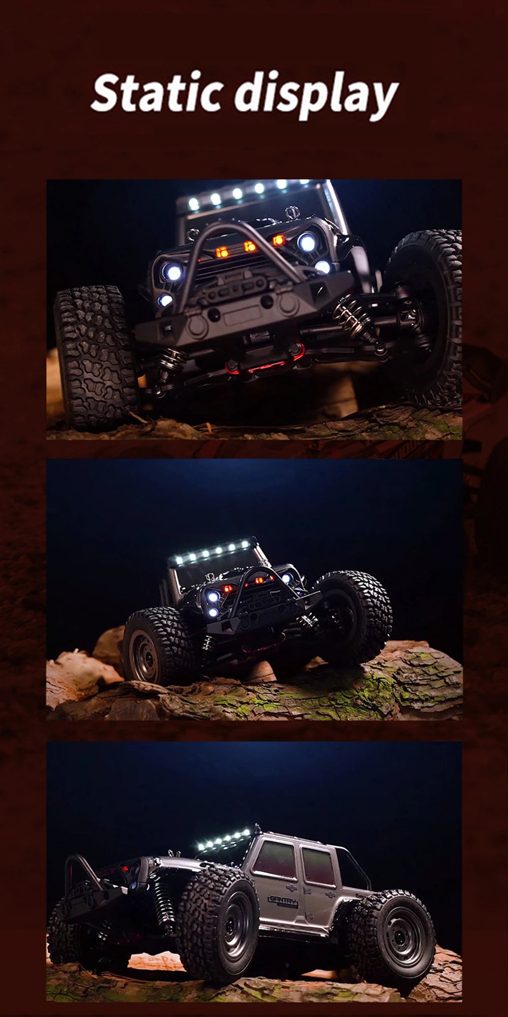 1:16 38KM/H RTR Version RC Car – 4WD High-Speed Off-Road Rock Crawler with LED Lights and 2.4G Remote Control