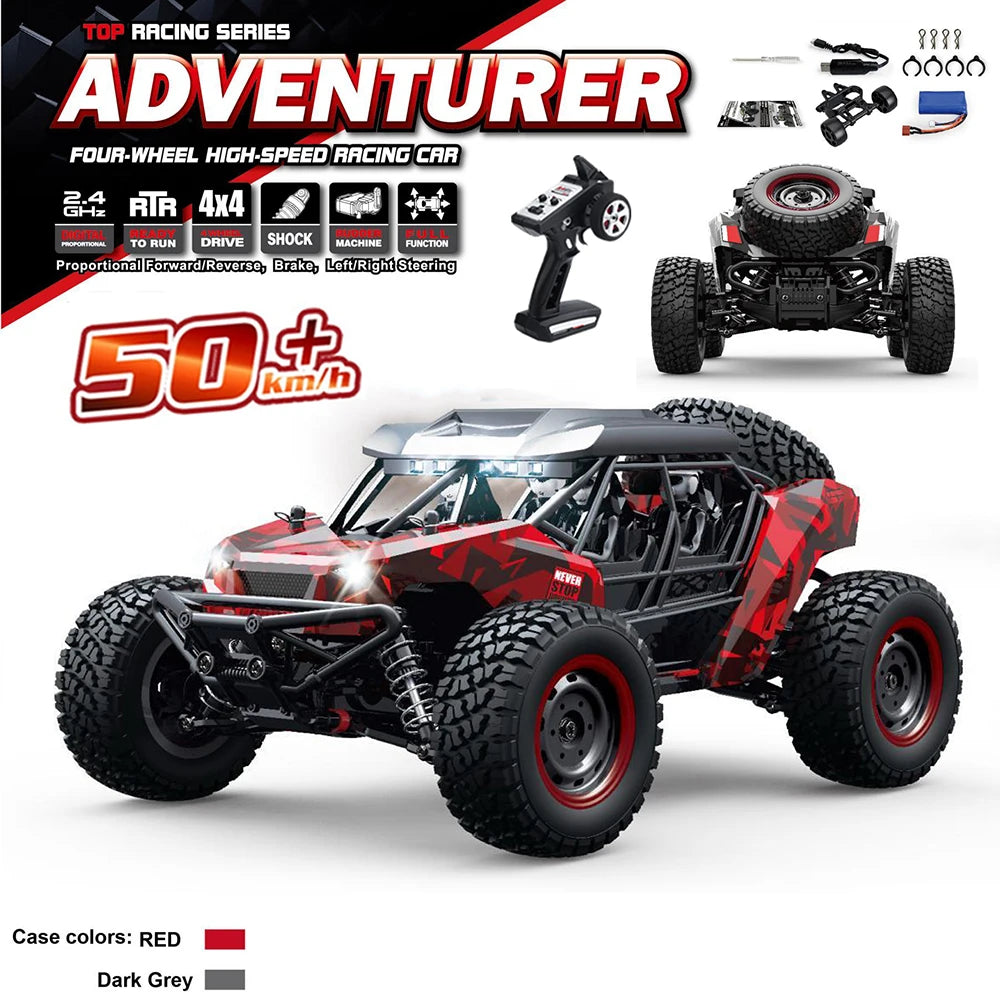 50KM/H 1:16 16106 RC Car – 4WD High-Speed Remote Control Off-Road Monster Truck with LED Lights for Kids