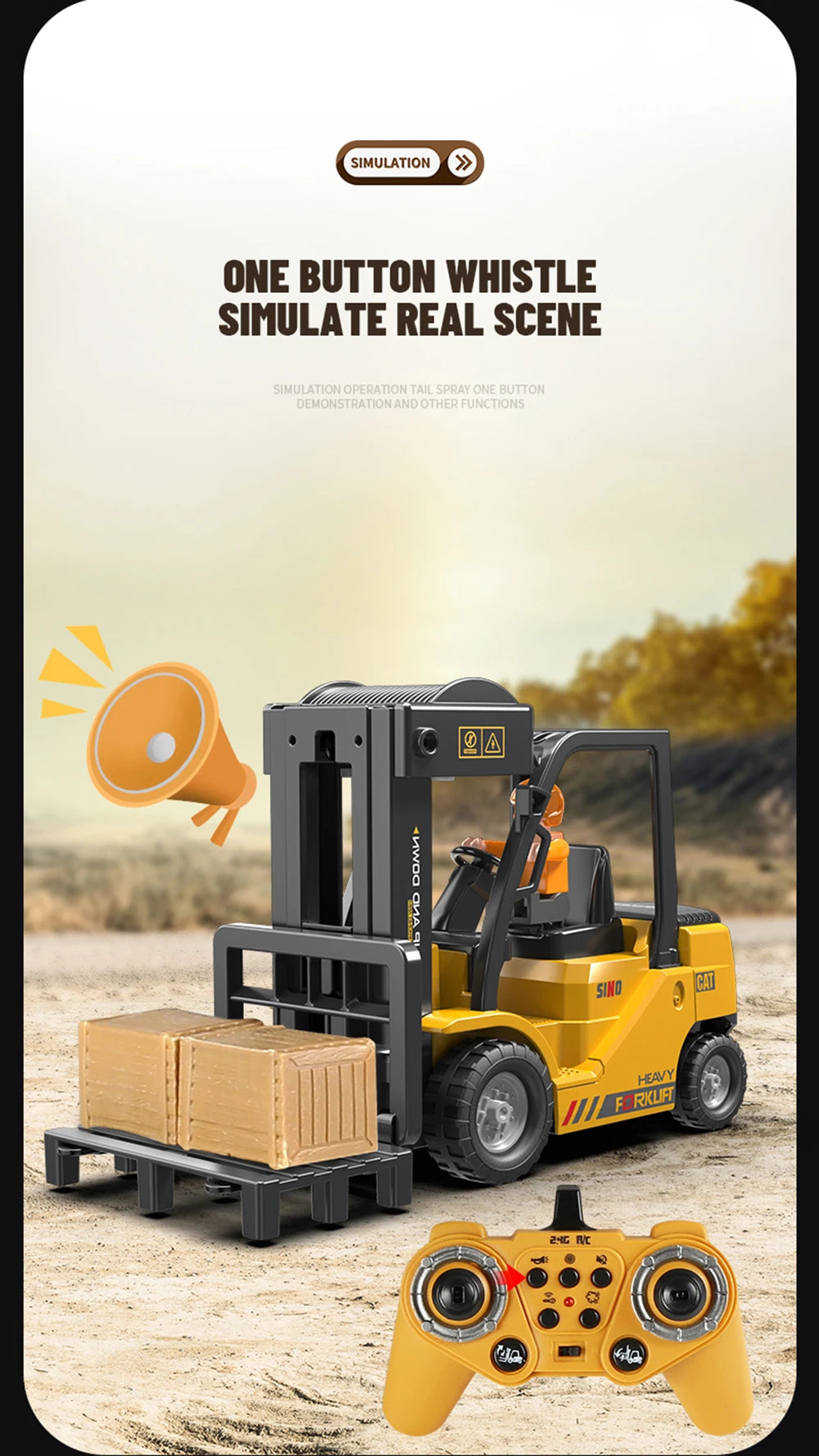 1:24 RC Forklift – 2.4G Remote Control Car Toy for Boys, Electric RC Construction Truck with Radio Control Cranes