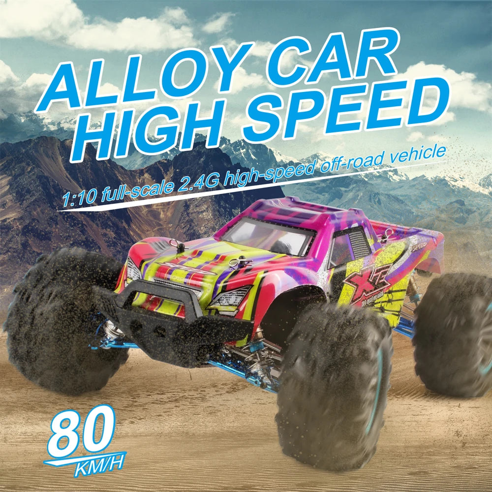 80KM/H XLF F22A RC Car – 1:10 4WD Brushless Motor Monster Truck with 2.4G Remote Control and All-Metal Undercarriage