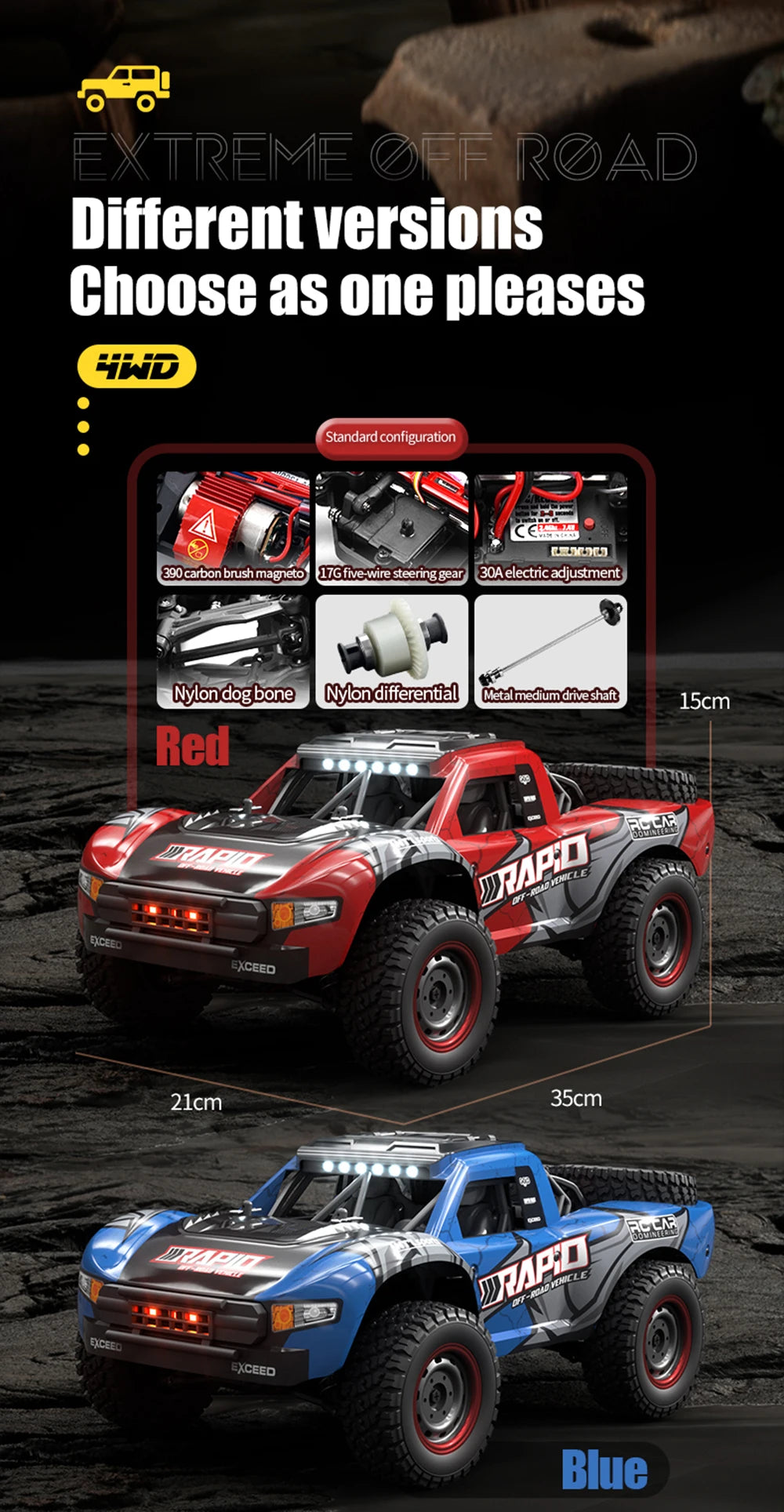 Q130 1:14 RC Car – 70KM/H 4WD High-Speed Drift Monster Truck with Light and Brushless Motor, Remote Control Car for Adults and Kids