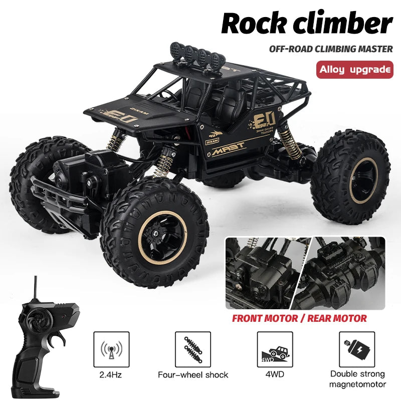 High-Performance 1:16 RC Rock Crawler – 4WD Off-Road Truck with LED Lights and Remote Control vs. WLtoys