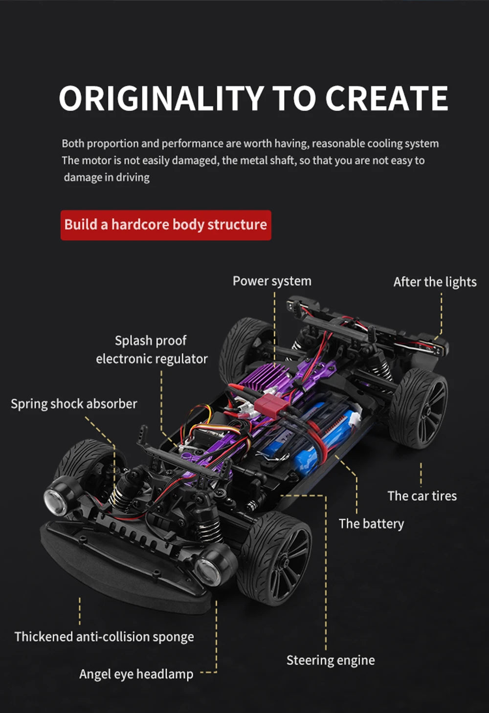 1:16 Scale 50KM/H RC Muscle Car – 4WD High-Speed Drift Racer with LED Lights for Kids