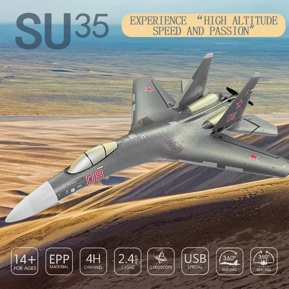 SU-35 RC Airplane – 52.5CM 2.4G Remote Control Glider with LED Lights, 6D Inverted Flight Stunts, EPP Foam Aircraft