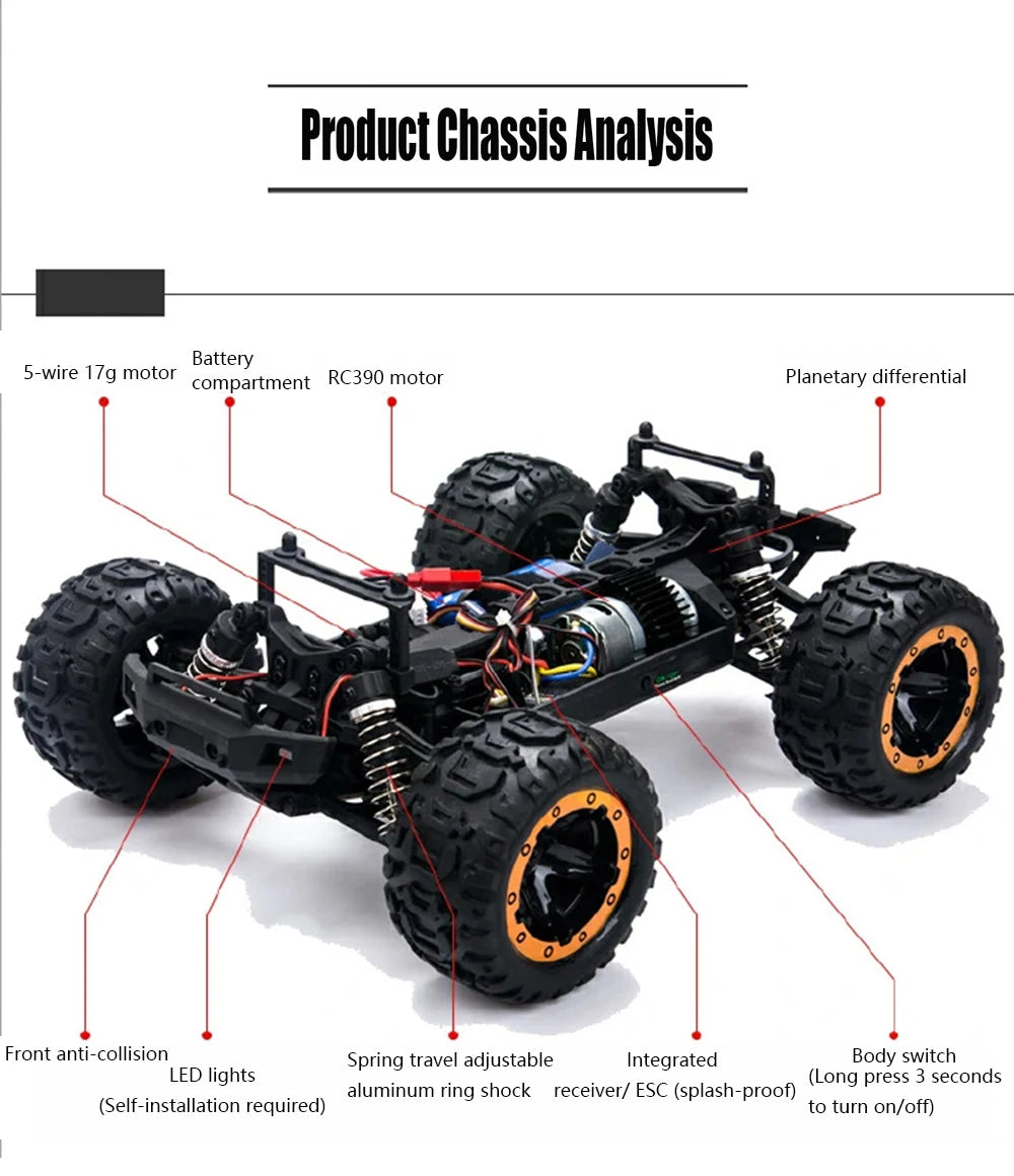 4WD 1:16 RC Car – Off-Road Buggy with LED Lights and 2.4G Remote for Boys and Children