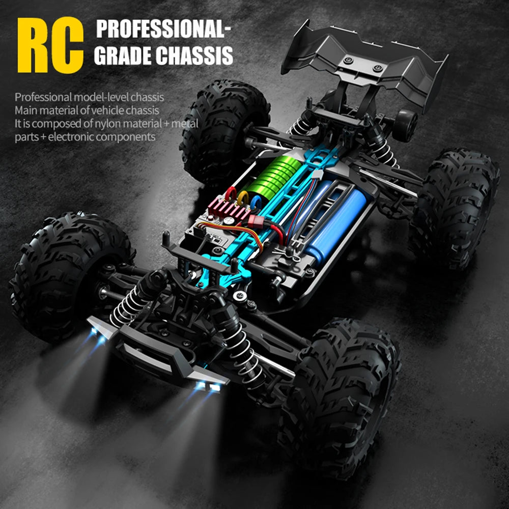 High-Speed 1:16 RC Car – 70KM/H 4WD Off-Road Car with LED Lights, 2.4G Radio Remote Control, Brushless Motor, for Kids