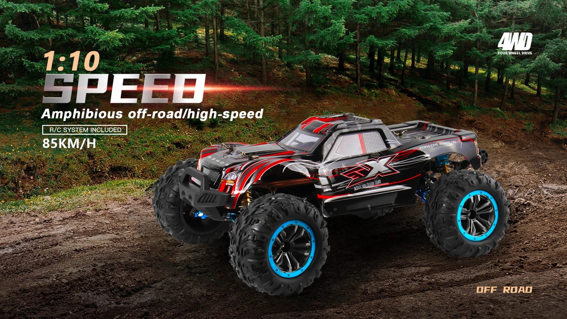 80KM/H XLF F22A RC Car – 1:10 4WD Brushless Motor Monster Truck with 2.4G Remote Control and All-Metal Undercarriage