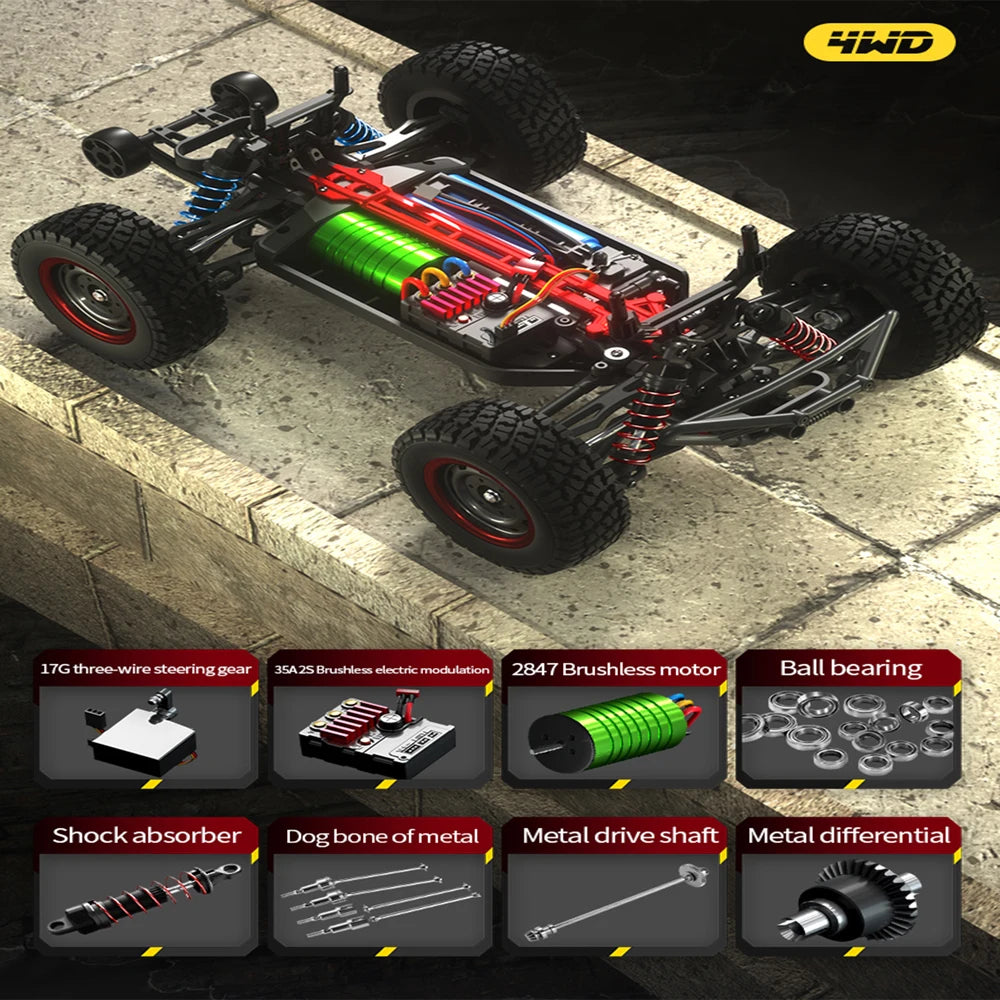 Q130 1:14 RC Car – 70KM/H 4WD High-Speed Drift Monster Truck with Light and Brushless Motor, Remote Control Car for Adults and Kids