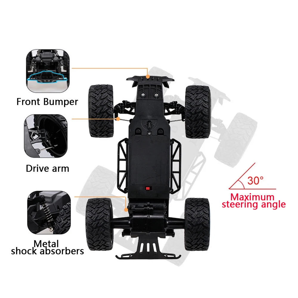 2.4G RC Car 1:14 Scale – Off-Road Remote Control Monster Truck, Battery-Powered Crawler Toy for Boys