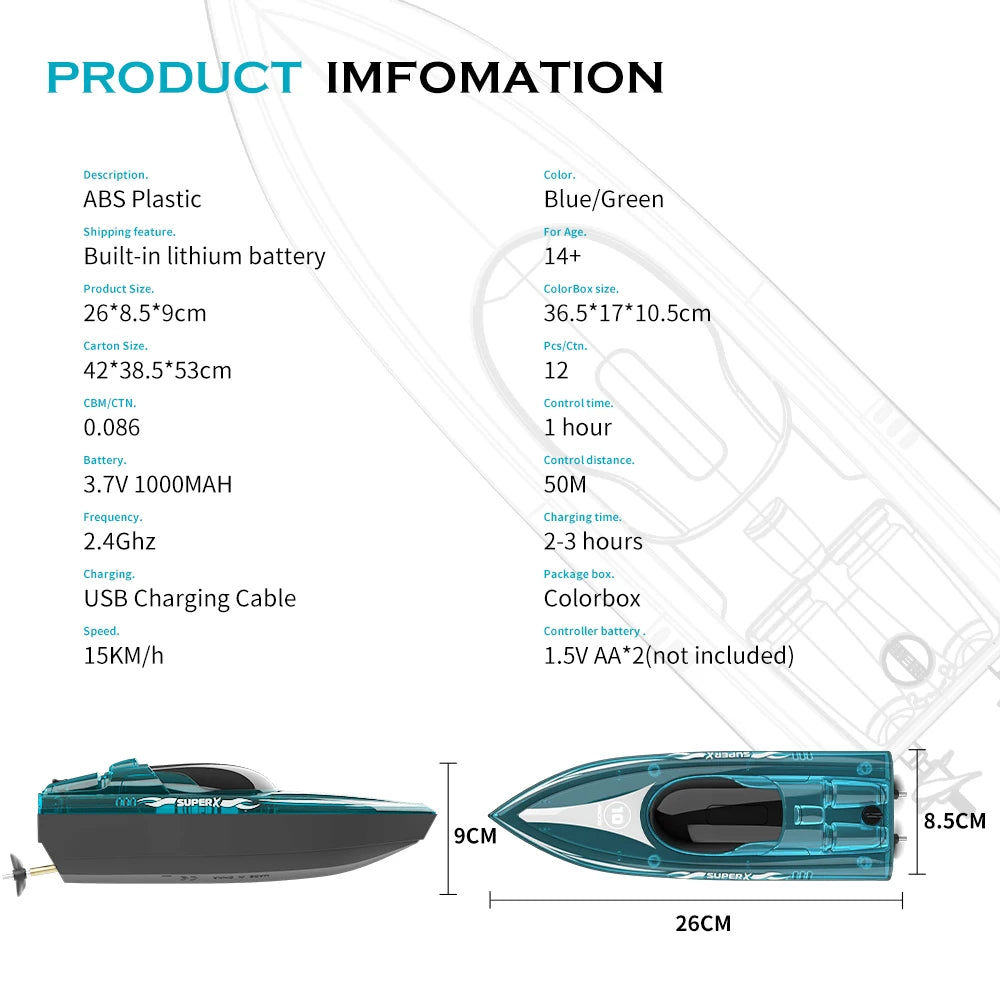 High-Speed V555 RC Boat – 2.4GHz 15KM/H Electric Racing Speedboat with LED Light, Remote Control Model vs WLtoys WL917