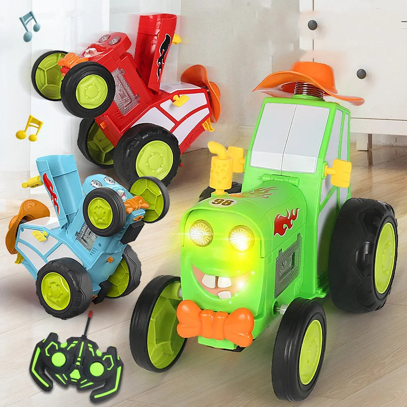 Mini RC Car with Music & Lights – Infrared Remote Control Stunt Vehicle with Crazy Jumping and Upright Walking for Kids’ Fun