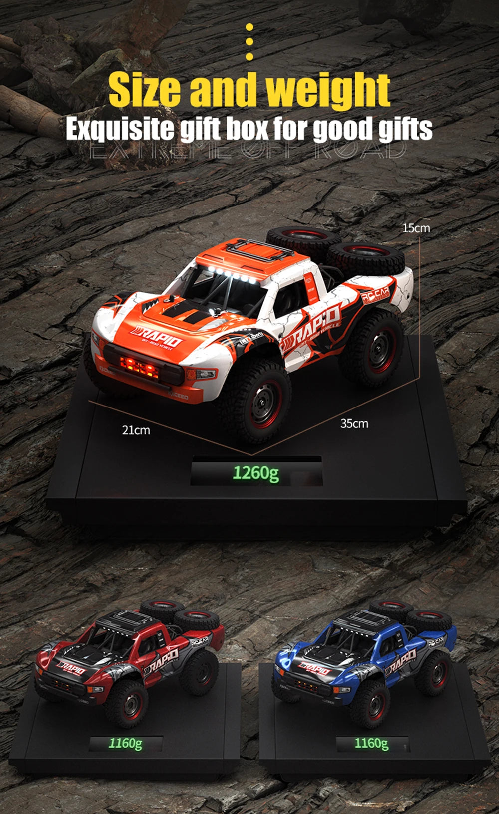 Q130 1:14 RC Car – 70KM/H 4WD High-Speed Drift Monster Truck with Light and Brushless Motor, Remote Control Car for Adults and Kids