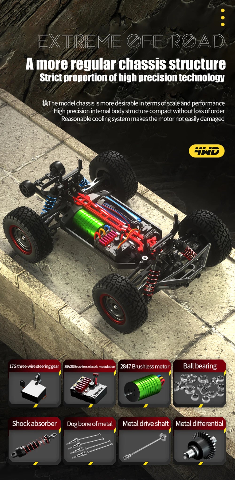 Q130 1:14 RC Car – 70KM/H 4WD High-Speed Drift Monster Truck with Light and Brushless Motor, Remote Control Car for Adults and Kids