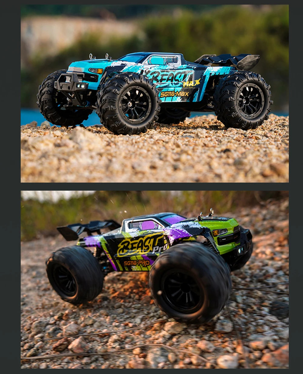 1:16 ZLL SG116MAX RC Car – 80KM/H 4WD High-Speed Off-Road Drift Monster Truck with LED Lights, Remote Control vs WLtoys 144001