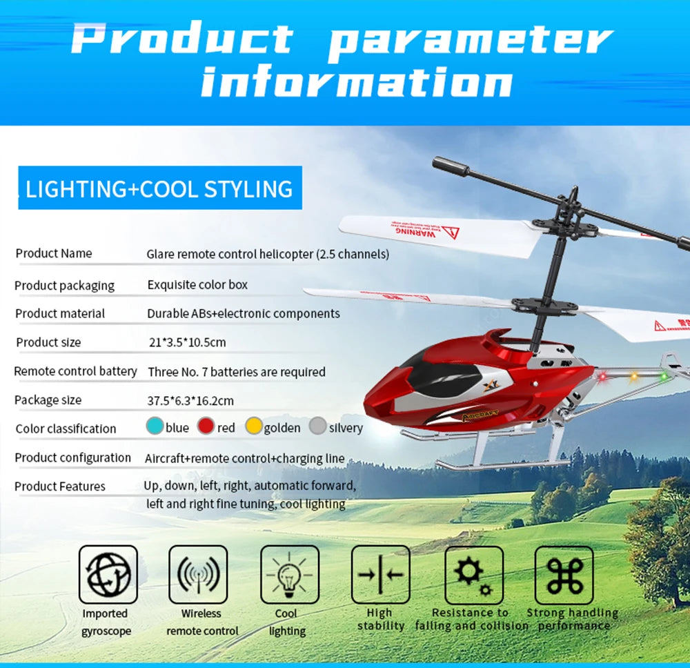 XK912 RC Helicopter – 2.5CH Infrared Remote Control with Light, Alloy Aircraft Toy for Children