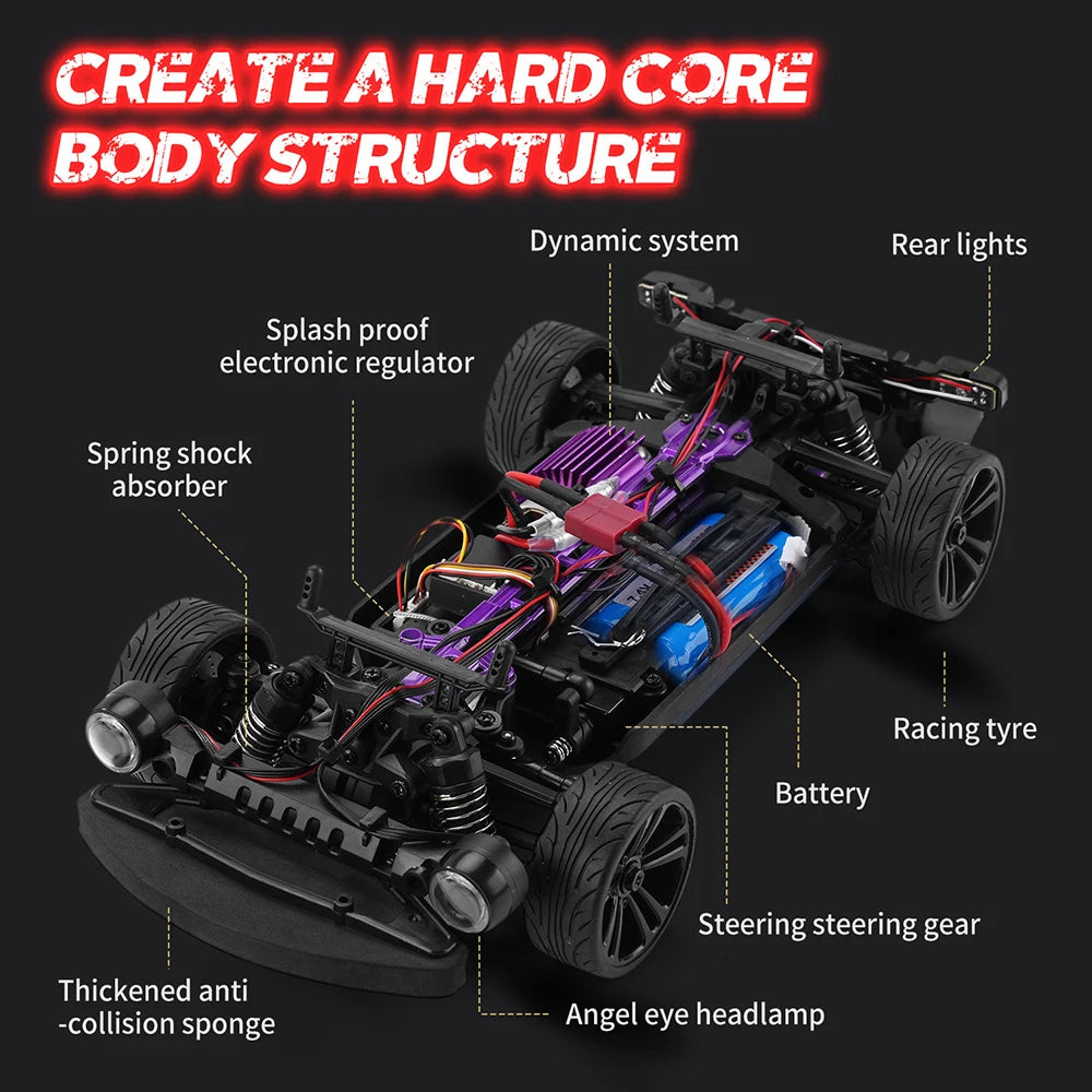 1:16 Scale 50KM/H RC Muscle Car – 4WD High-Speed Drift Racer with LED Lights for Kids