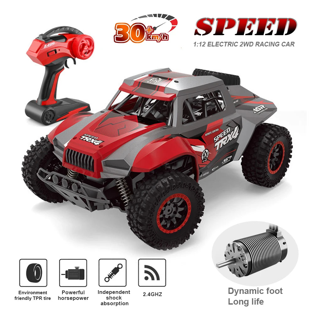 1:12 Scale RC Car – 2WD High-Speed All-Terrain Electric Toy with Rechargeable Battery for Kids and Adults