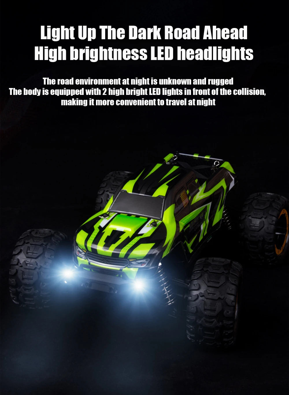 4WD 1:16 RC Car – Off-Road Buggy with LED Lights and 2.4G Remote for Boys and Children