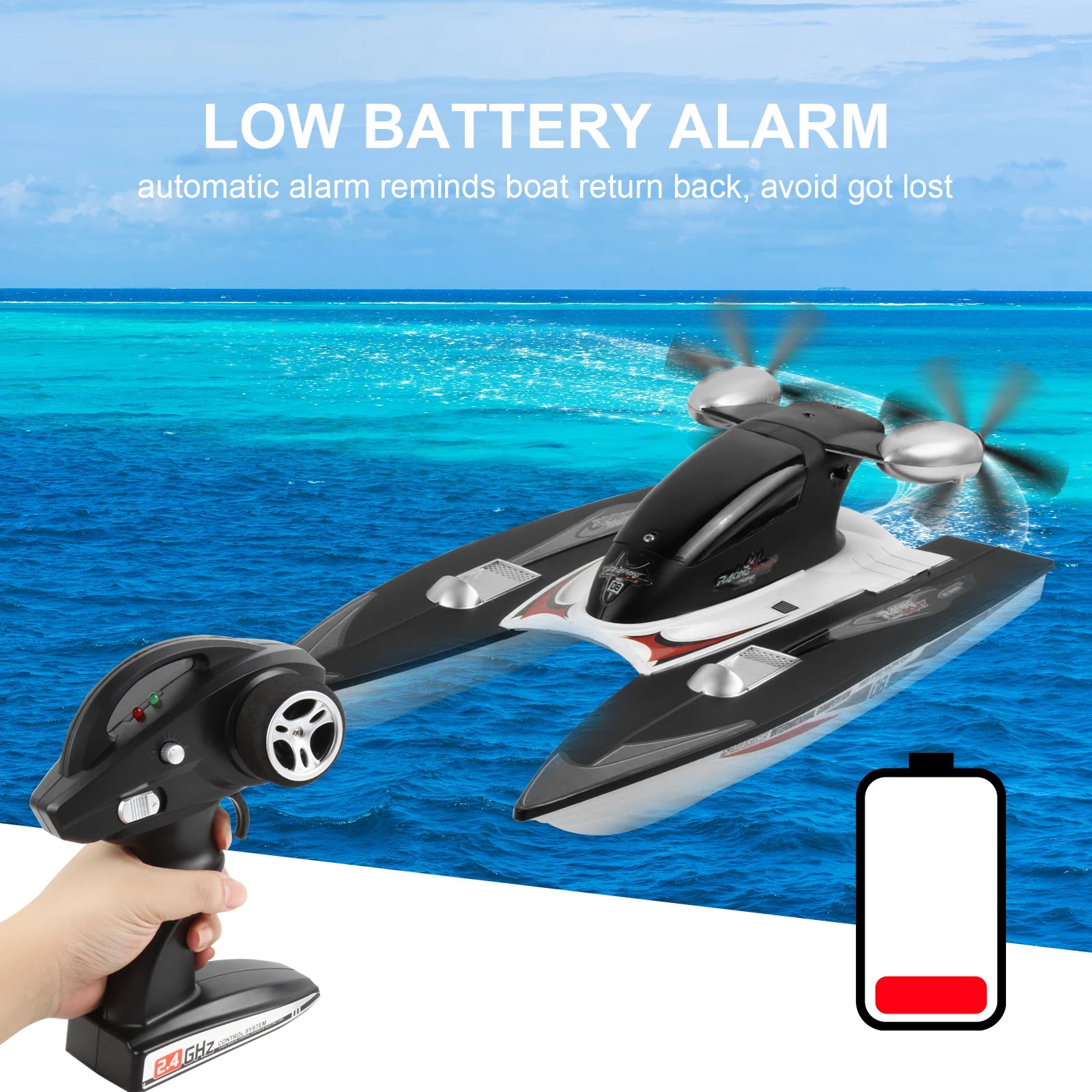 RC Boat 30 KM/H – 2.4G High-Speed Waterproof Jet Boat, Electric Radio Remote Control Toy for Boys