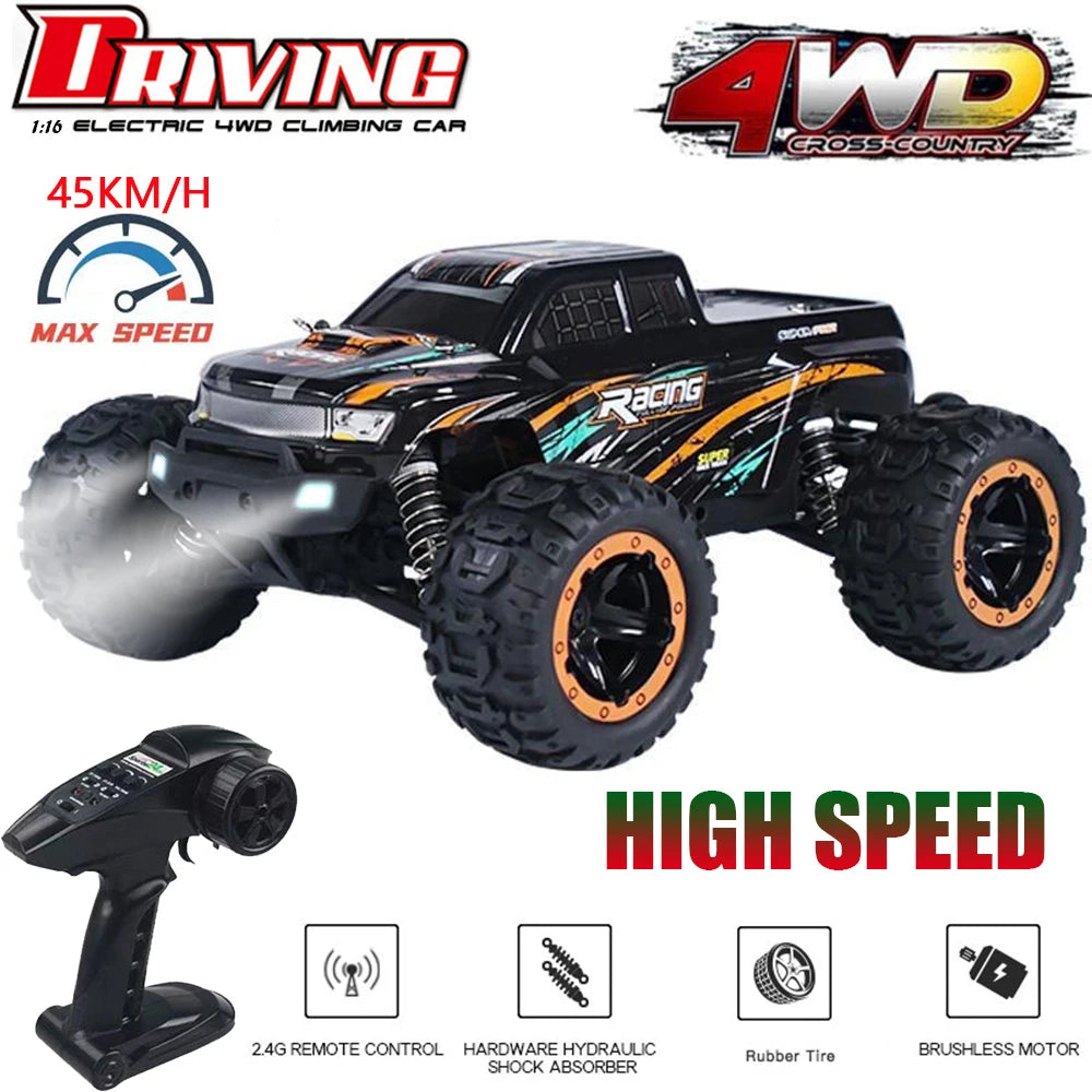 HBX 16889A 1:16 RC Car – 45KM/H Brushless 4WD Drift Truck with LED Lights and 2.4G Remote