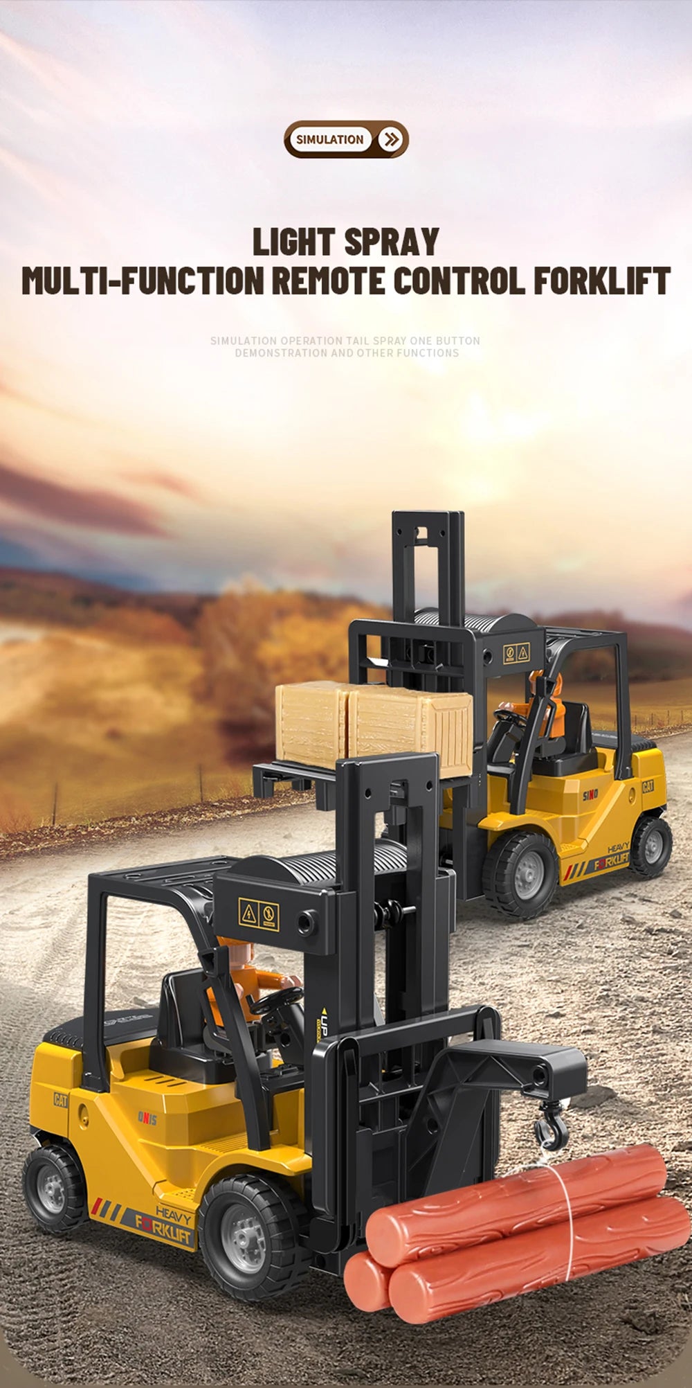 1:24 RC Forklift – 2.4G Remote Control Car Toy for Boys, Electric RC Construction Truck with Radio Control Cranes