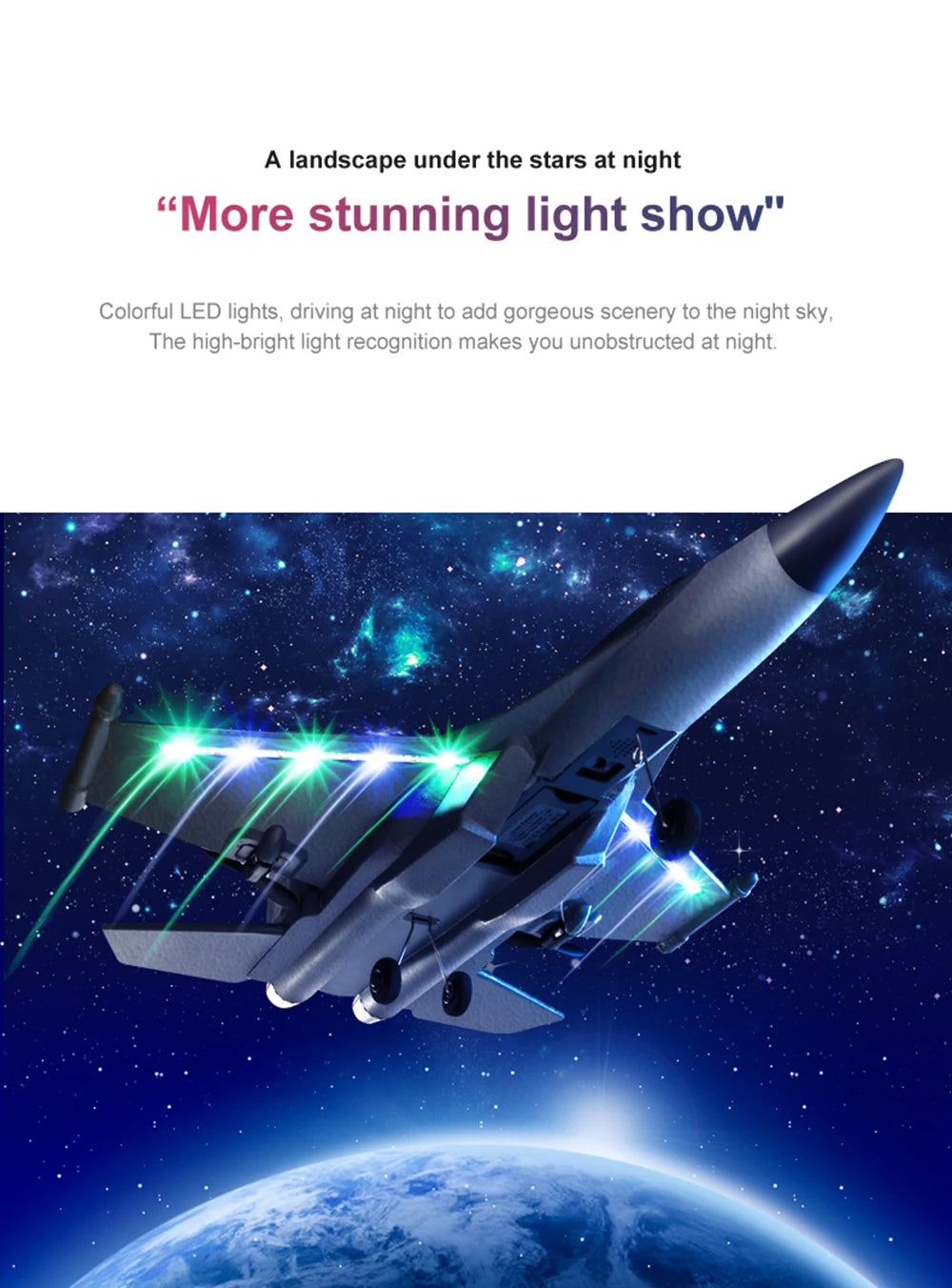 G1 RC Airplane – 2.4G Remote Control Glider with LED Lights, EPP Waterproof Flying Model Toy for Children