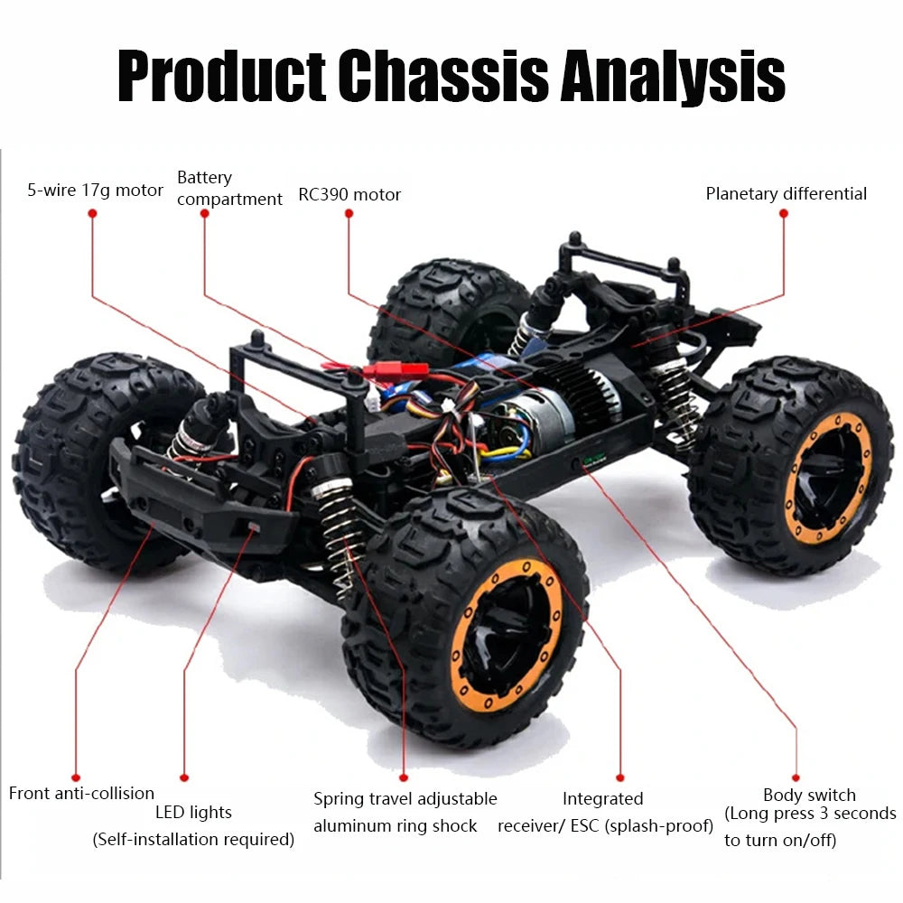 4WD 1:16 RC Car – Off-Road Buggy with LED Lights and 2.4G Remote for Boys and Children