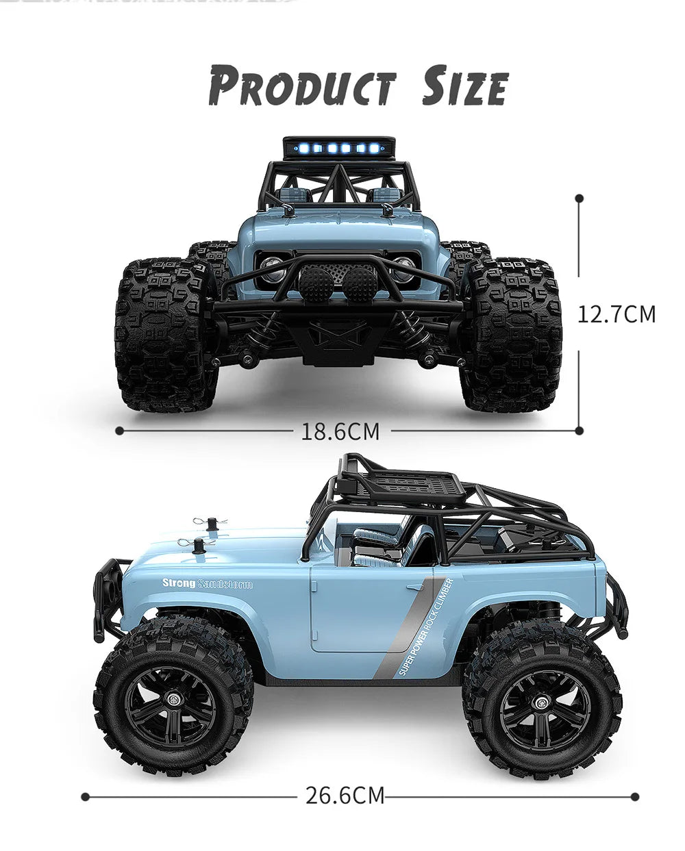 1:18 Scale Off-Road RC Car – 40KM/H High-Speed Rock Crawler with LED Lights, 4WD 2.4GHz Remote Control Monster Truck Toy