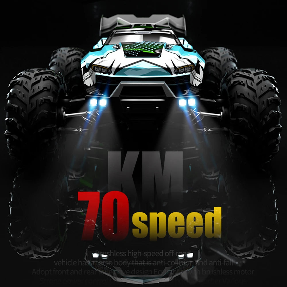 High-Speed 1:16 RC Car – 70KM/H 4WD Off-Road Car with LED Lights, 2.4G Radio Remote Control, Brushless Motor, for Kids