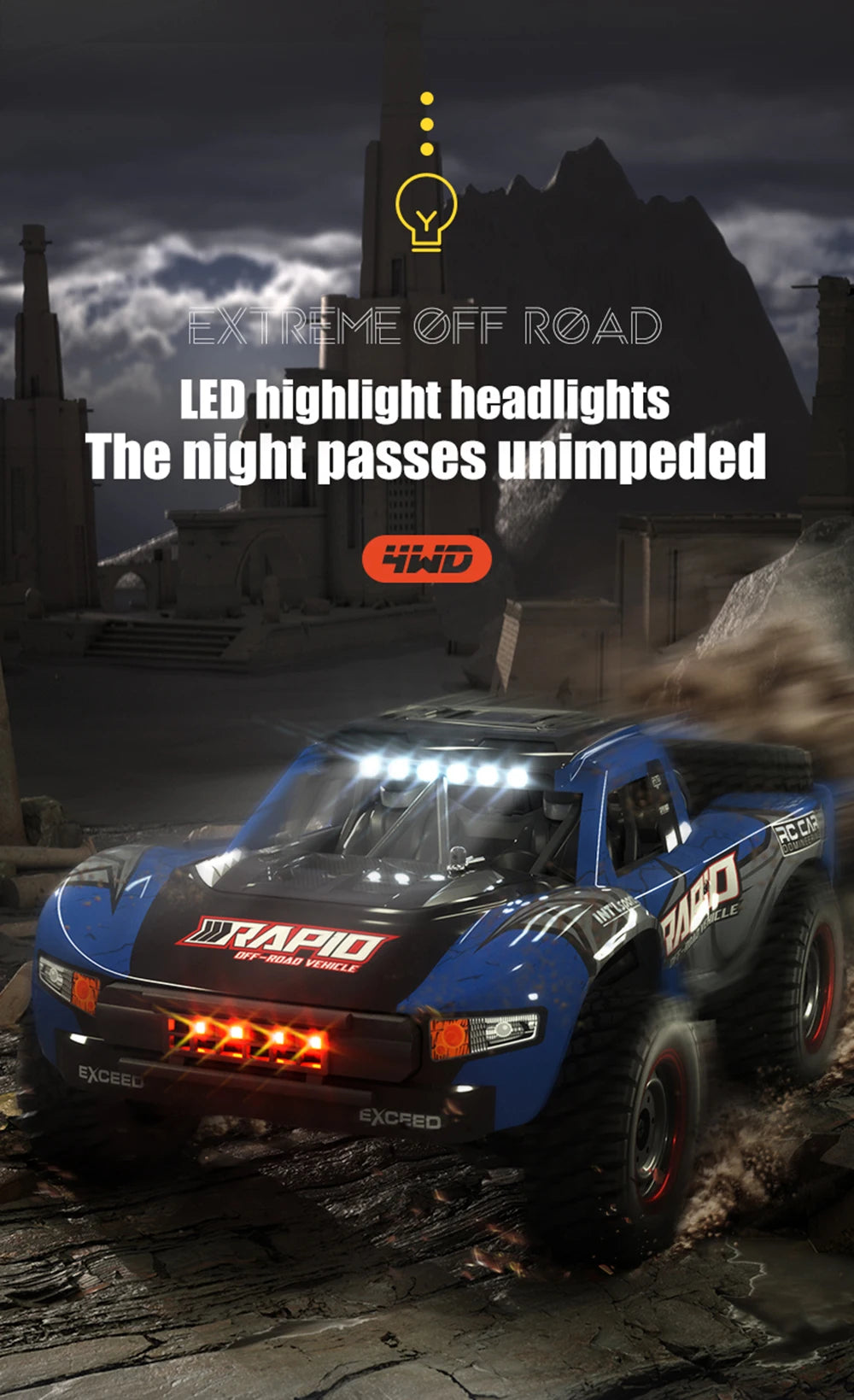 Q130 1:14 RC Car – 70KM/H 4WD High-Speed Drift Monster Truck with Light and Brushless Motor, Remote Control Car for Adults and Kids