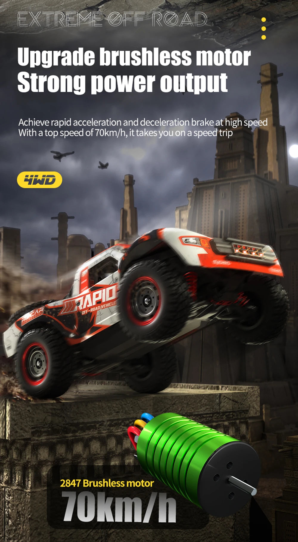 Q130 1:14 RC Car – 70KM/H 4WD High-Speed Drift Monster Truck with Light and Brushless Motor, Remote Control Car for Adults and Kids