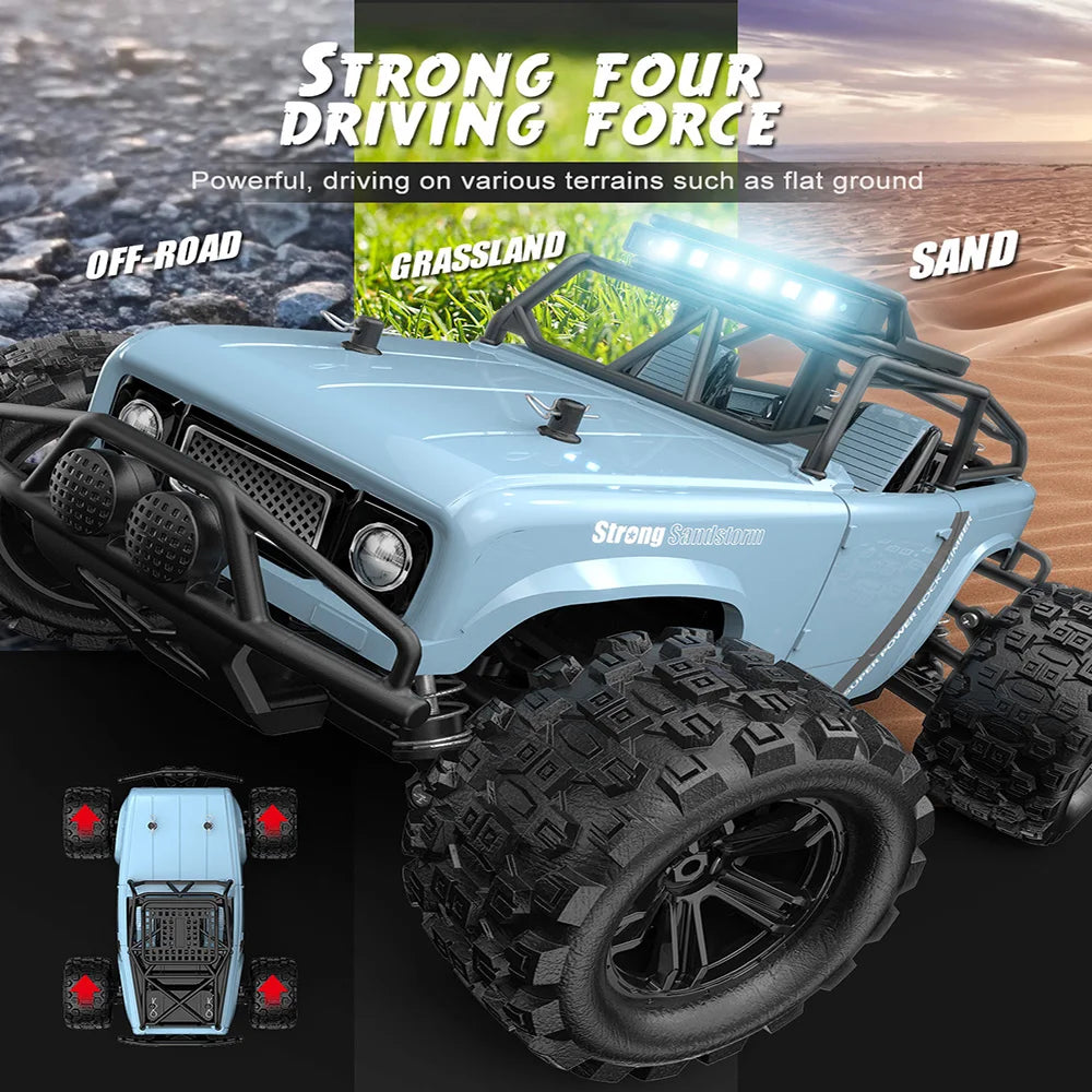 1:18 Scale Off-Road RC Car – 40KM/H High-Speed Rock Crawler with LED Lights, 4WD 2.4GHz Remote Control Monster Truck Toy