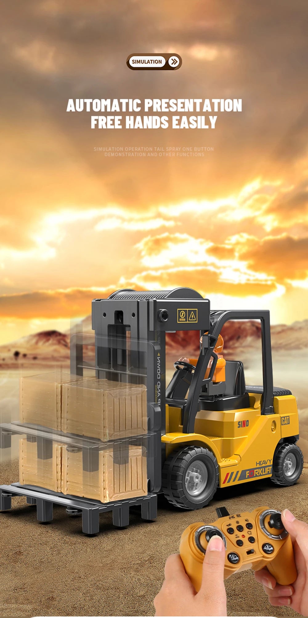 1:24 RC Forklift – 2.4G Remote Control Car Toy for Boys, Electric RC Construction Truck with Radio Control Cranes